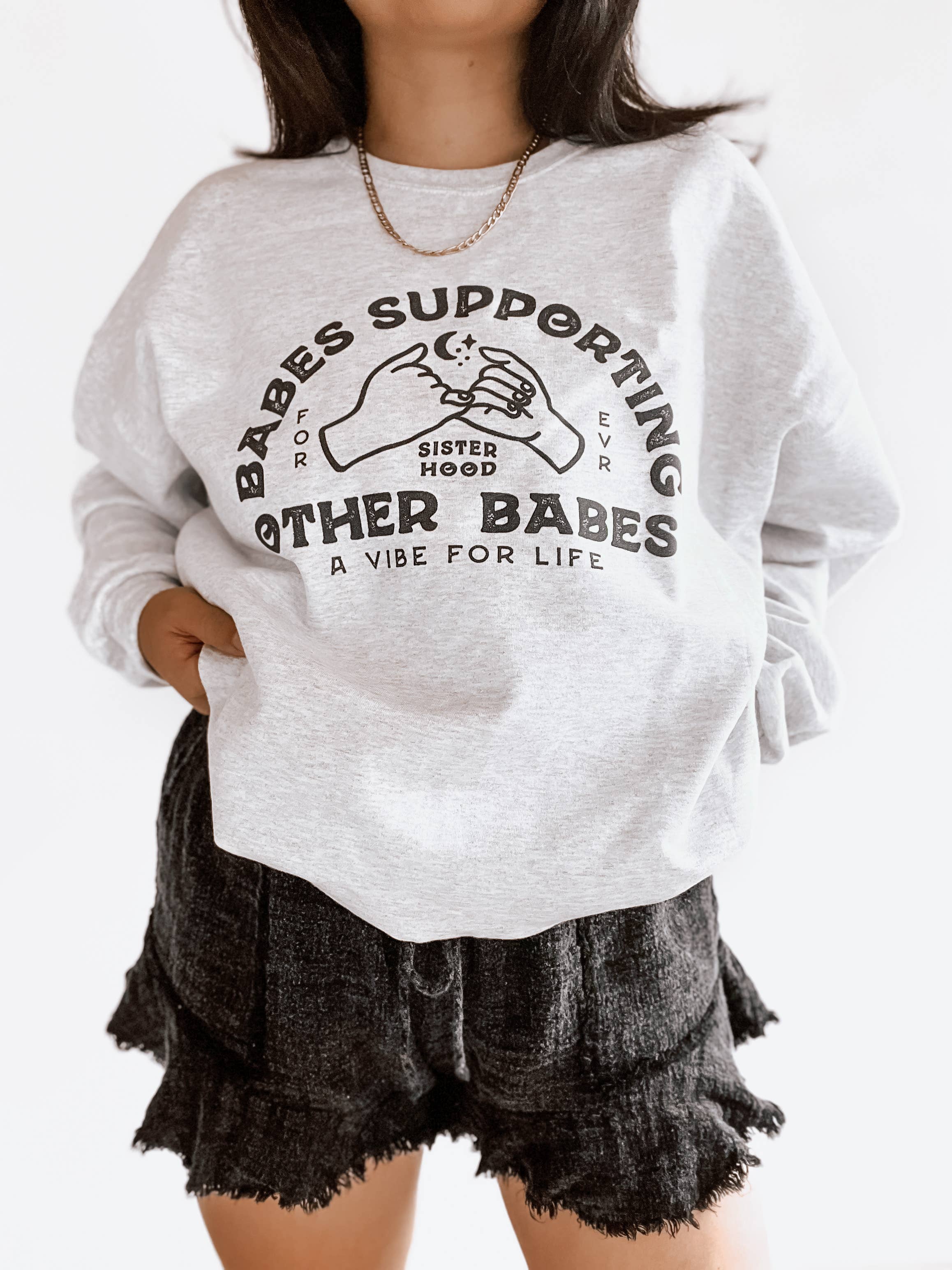 WE THE BABES - Wholesale Graphic Sweatshirt - Women's - Babes Supporting Babes Graphic Sweatshirt - Ash3