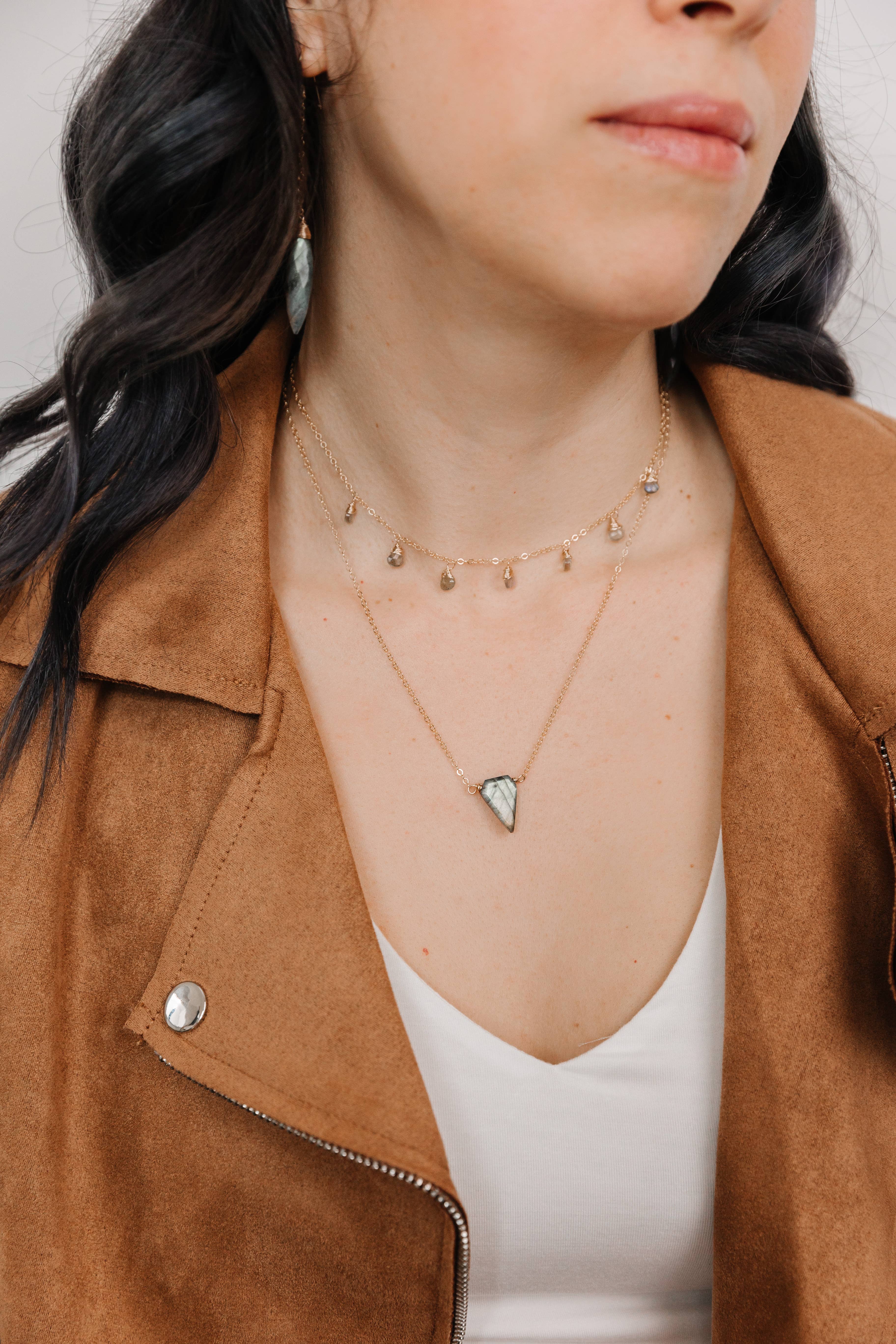 Seaflowerjewelry - Wholesale Pendant/Charm Necklace - Labradorite Shield Necklace/ gemstone layering minimalist3