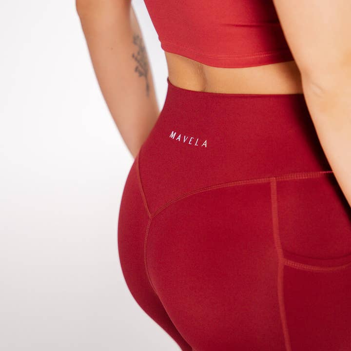 Mavela - Wholesale Athletic/Lounge Leggings - Women's - Cardinal Bec Flare Pocket Leggings2
