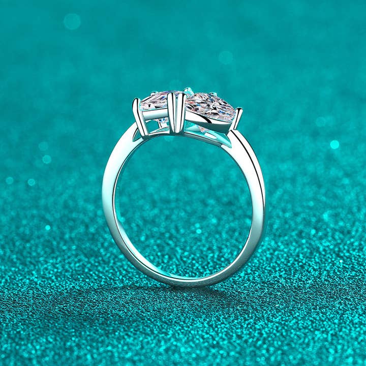 Perimade & Co. LLC - Wholesale Engagement Ring - Heart Square Moissanite Engagement Ring in Sterling Silver