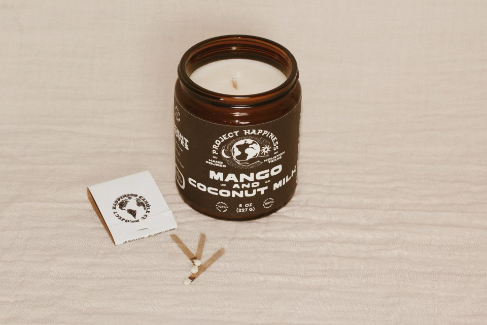 Project Happiness Candle Co. - Wholesale Jar/Filled Candle - Mango and Coconut Milk Soy Candle - 8oz | Summer Scent4
