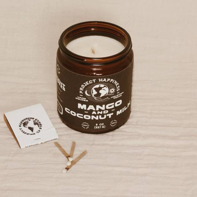 Project Happiness Candle Co. - Wholesale Jar/Filled Candle - Mango and Coconut Milk Soy Candle - 8oz | Summer Scent4