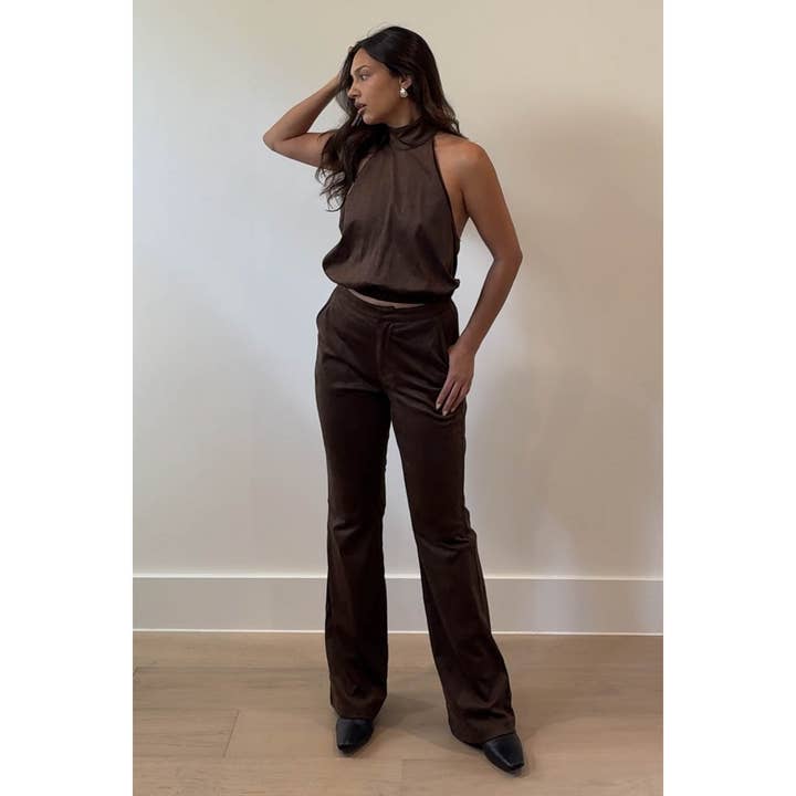 CHOCOLATE Faux Suede Halter High Neck Top for wholesale on Faire4
