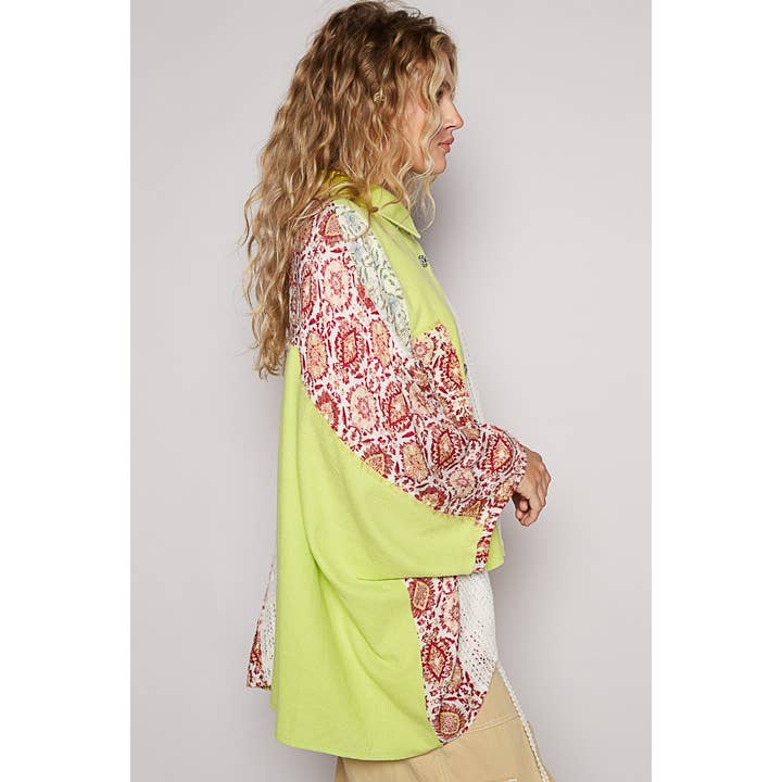 Pol Clothing - Wholesale Knit Top - Women's - Oversize long sleeve crochet lace contrast top SALE2