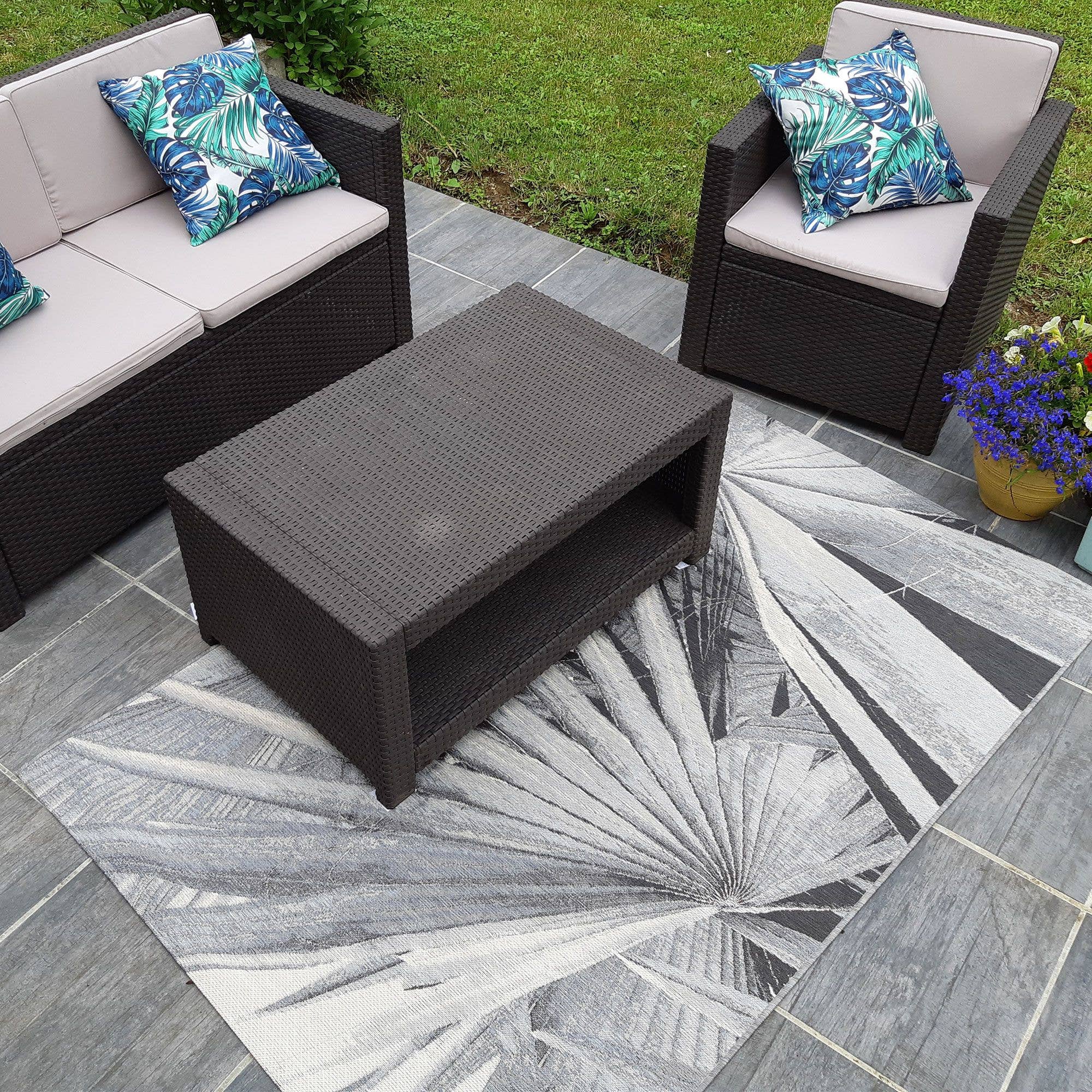 Grey BACAO Polypropylene Outdoor Rug for wholesale on Faire1