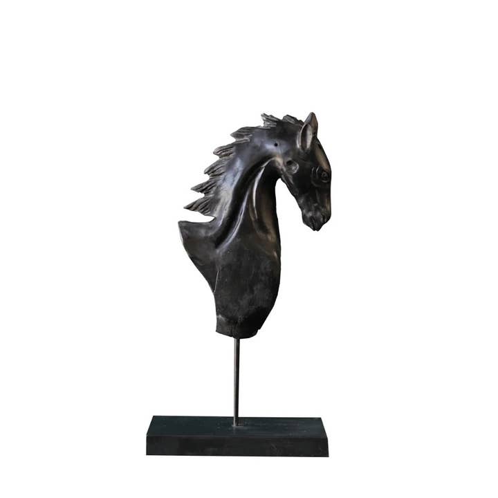 Escultura de Cabeça de Cavalo – Madeira de Teca – Acabamento Tingido de Preto por atacado de Heft Home
