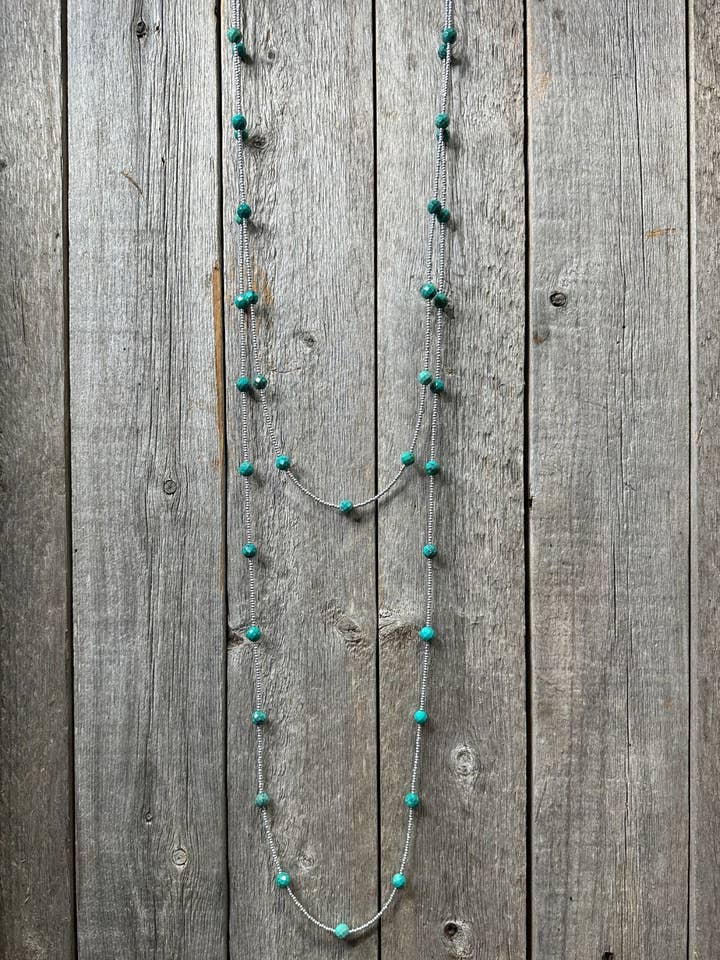 Silver Seed Bead and Turquoise Necklace for wholesale by J.Forks Designs