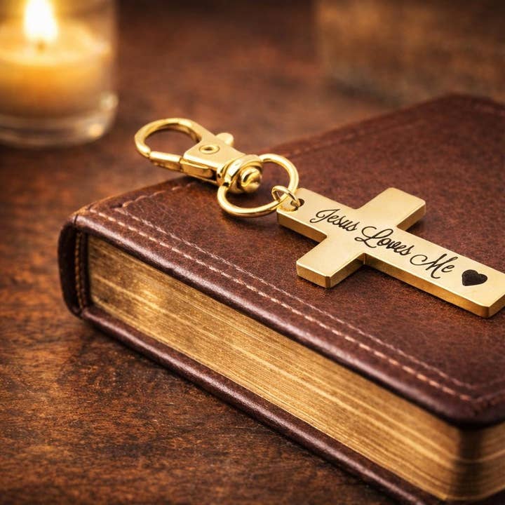 Jésus m'aime Pendentif Croix Plaqué Or pour la vente par JKCE Designs