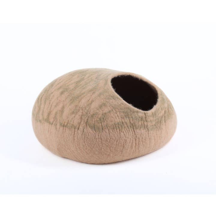 Felt Cat Cave Bed: Stone Moss Wool, Handmade in Nepal for wholesale by Woollyfelt