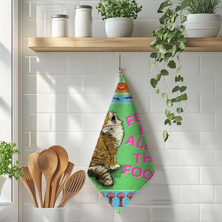 Fawn & Thistle Ltd (US Duties Paid) - Wholesale Tea Towel - Feed The Cat Tea Towel | 100% Cotton Dish Towel 3