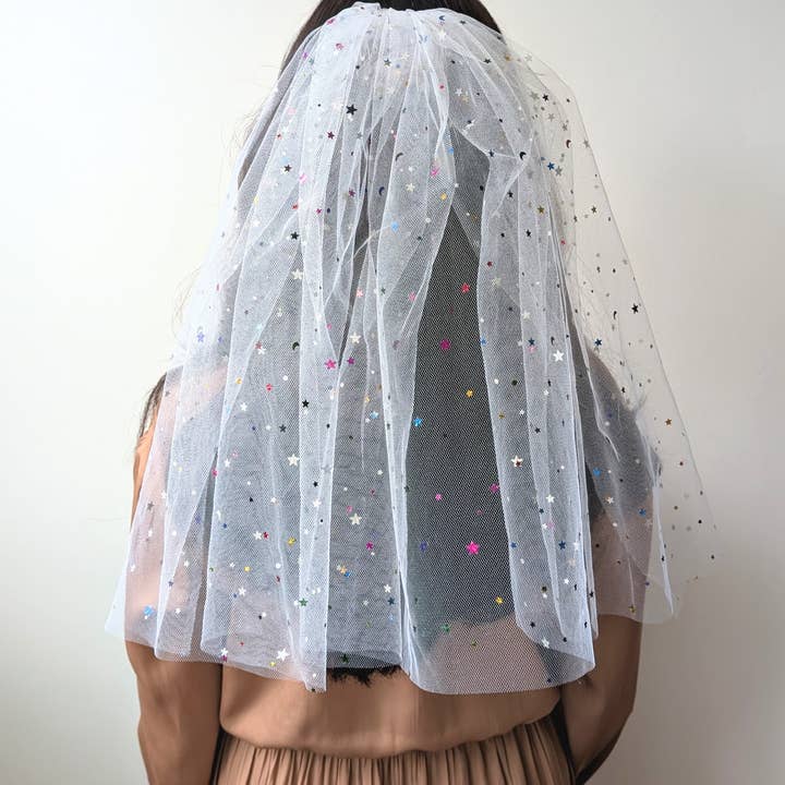 FashionMeme LLC - Wholesale Veil - Women's - Mini Bachelorette Veil Multi Color Confetti Butterfly Stars16