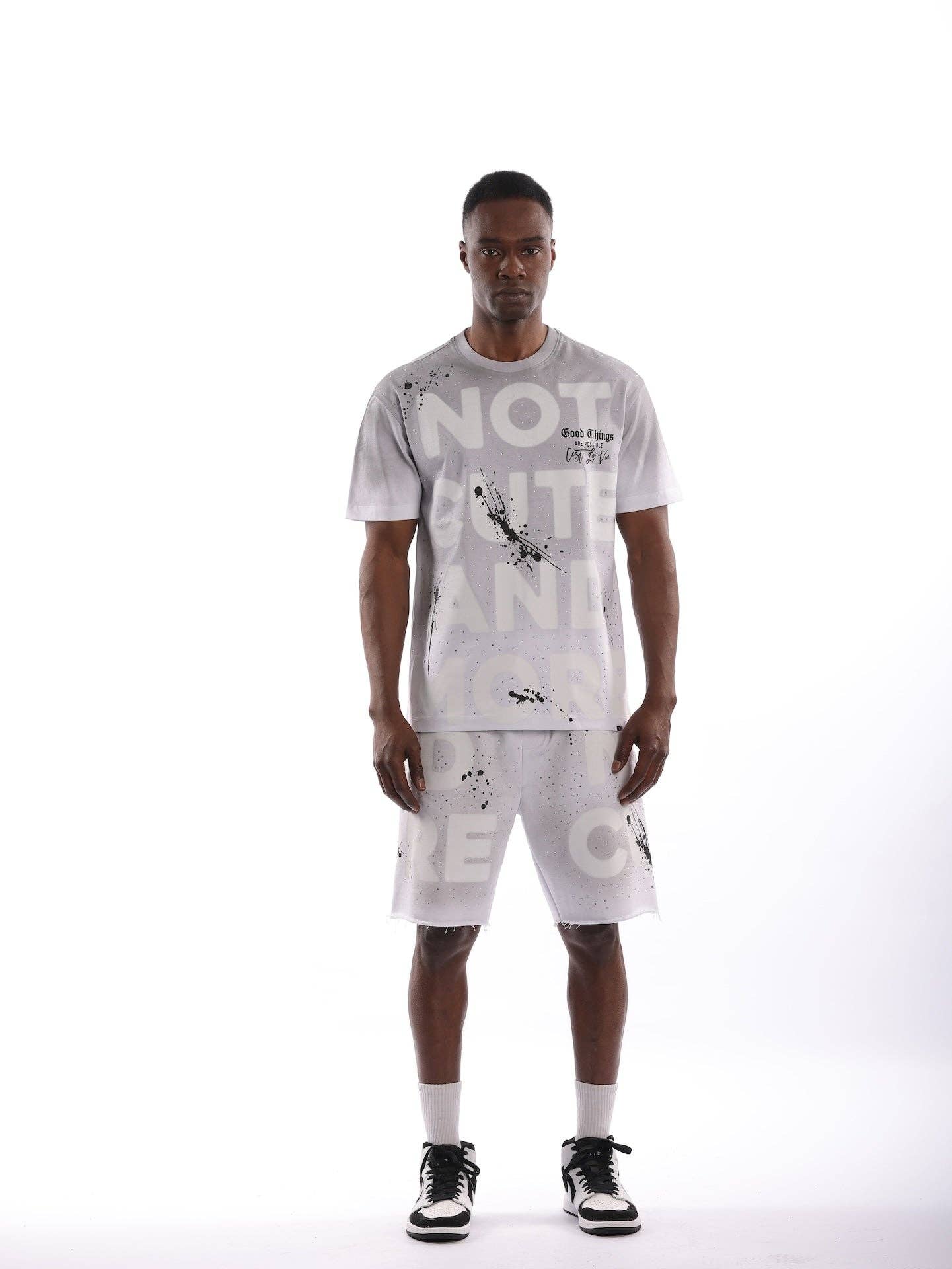 LEFT POINT - Wholesale Top & Short Set (NOT Loungewear) - Men's - 🎨 “Good Things” Graffiti Splatter Co-Ord Set – Urban Ink Edition - S25-14402