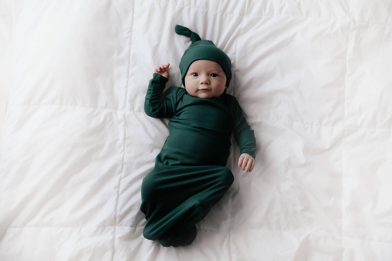 Three Little Tots - Wholesale Babygown - Baby - Forest Green Ribbed Knotted Newborn Baby Gown Sleepwear23