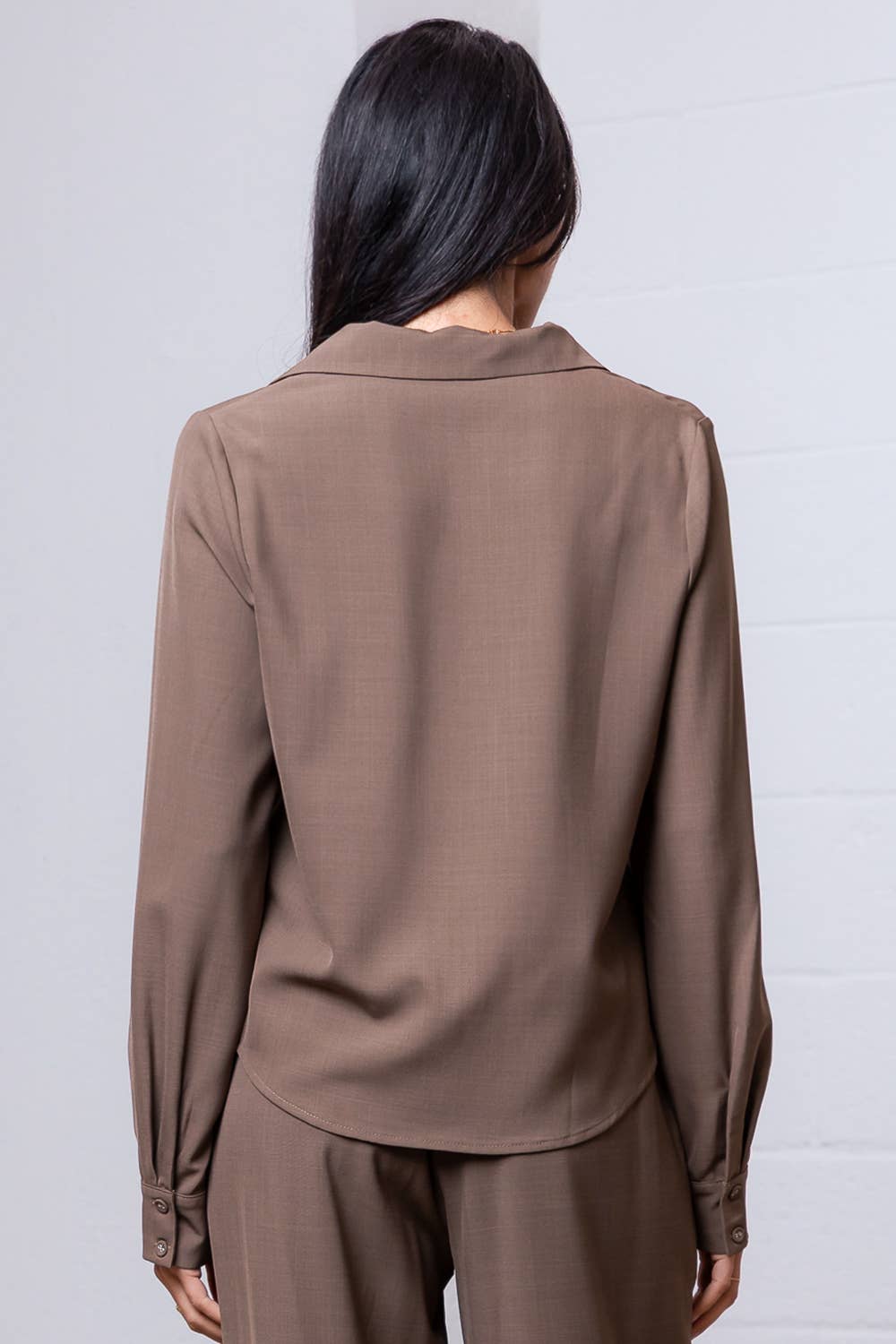 Taelynn - Wholesale Button Down Shirt - Women's - ST88298T-LONG SLEEVE BUTTON DOWN V-NECK SOLID SHIRT16