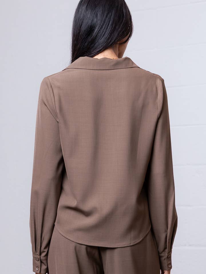 Taelynn - Wholesale Button Down Shirt - Women's - ST88298T-LONG SLEEVE BUTTON DOWN V-NECK SOLID SHIRT16