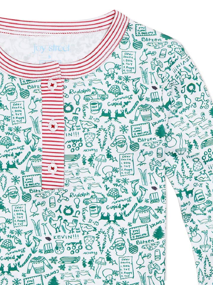 North Pole Christmas Two Piece Kids Henley Pajamas for wholesale on Faire4