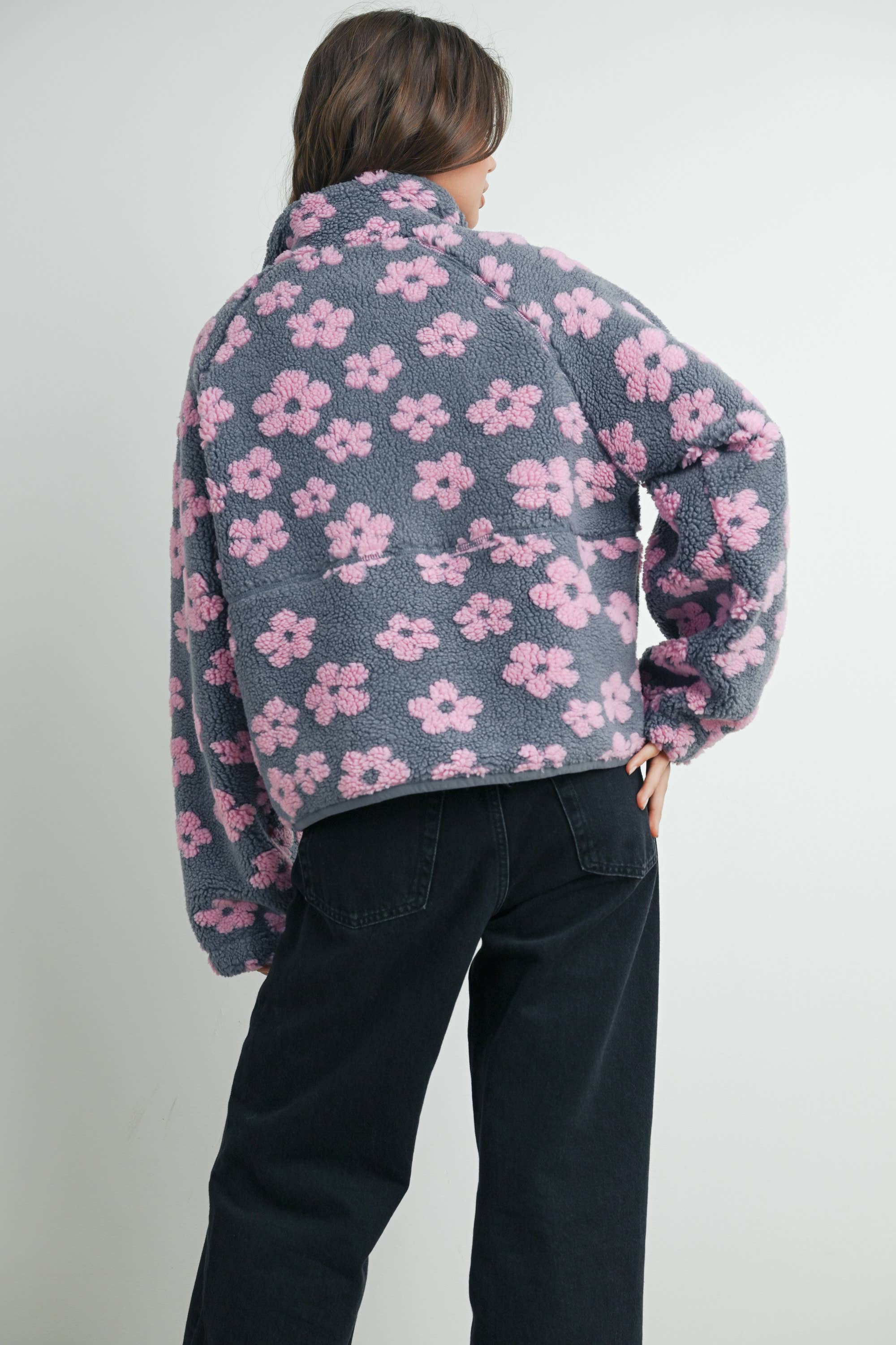 BUTTERMELON - Wholesale Fleece - Women's - Fall Daisy Flower Pattern Fleece Sherpa - BMJ70089