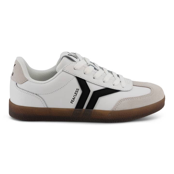 Fearless Damen-Sneaker aus weißem Leder mit schwarzem Flügel für den Großhandel von C.O.B by Culture of Brave