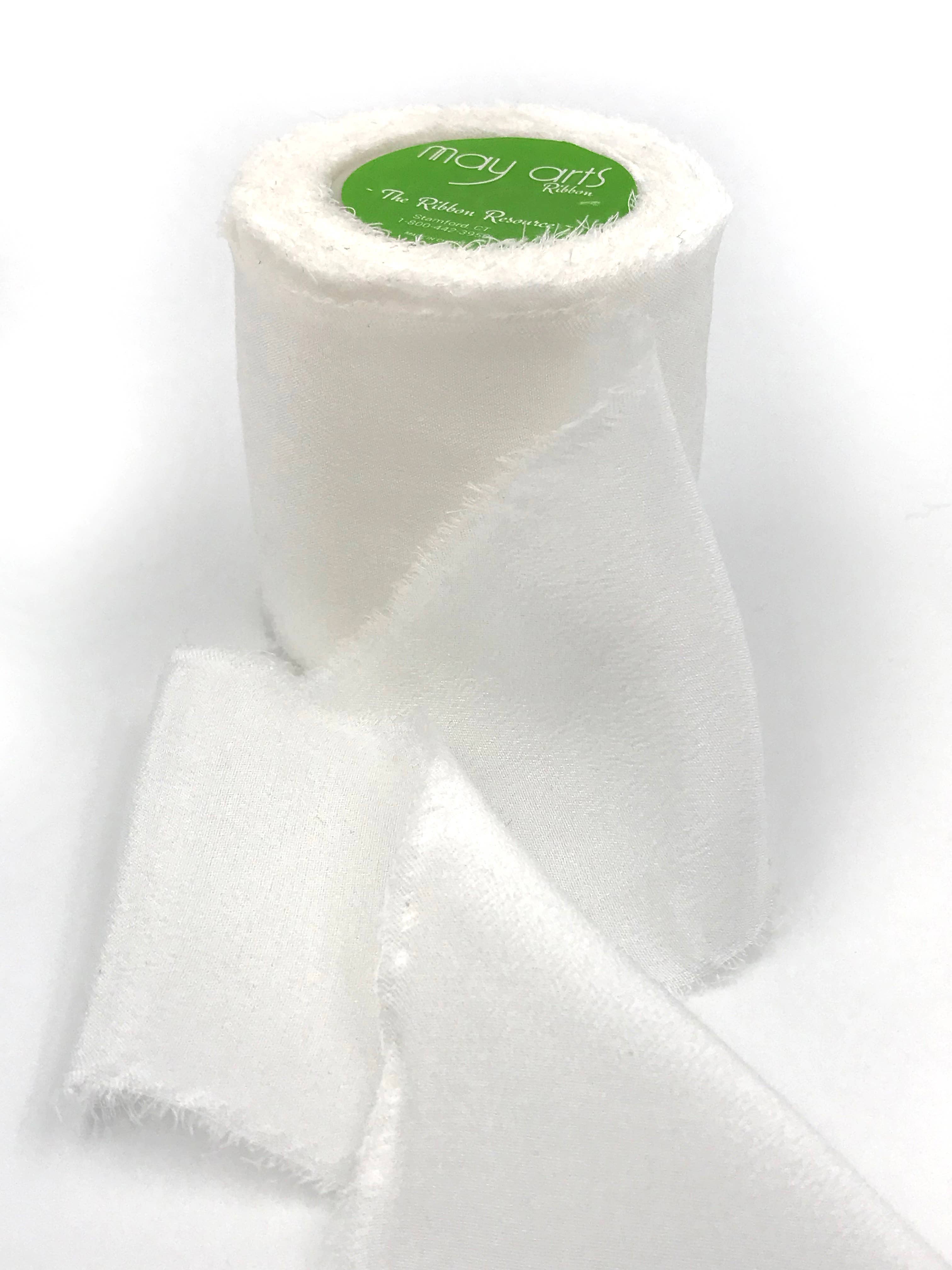 May Arts Ribbon - Wholesale Ribbon - Gift Wrapping - 2" Undyed 100% Silk Crepe with Frayed Edge Ribbon