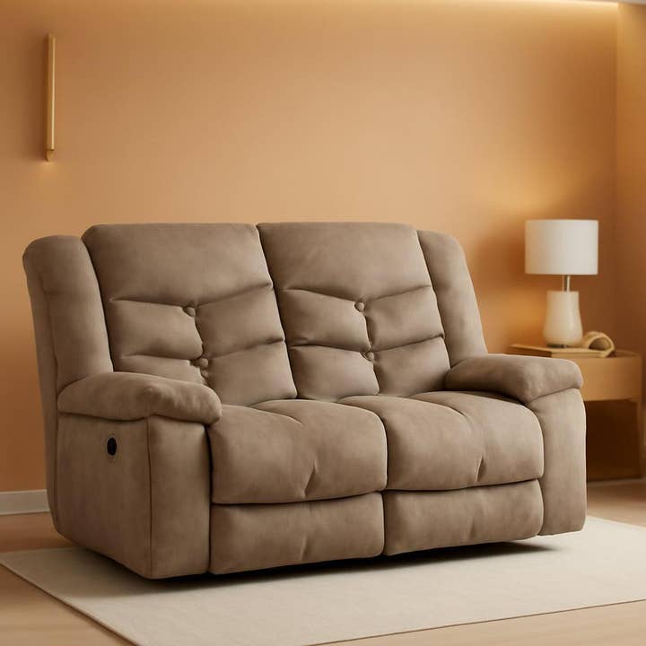 Manual Two Seat Loveseat Recliner Sofa With Overstuffed Backrest For Living Room Home Office Light Brown and other Purchase Wholesale simple pleasures. Free Returns & Net 60 Terms on Faire trending on Faire.