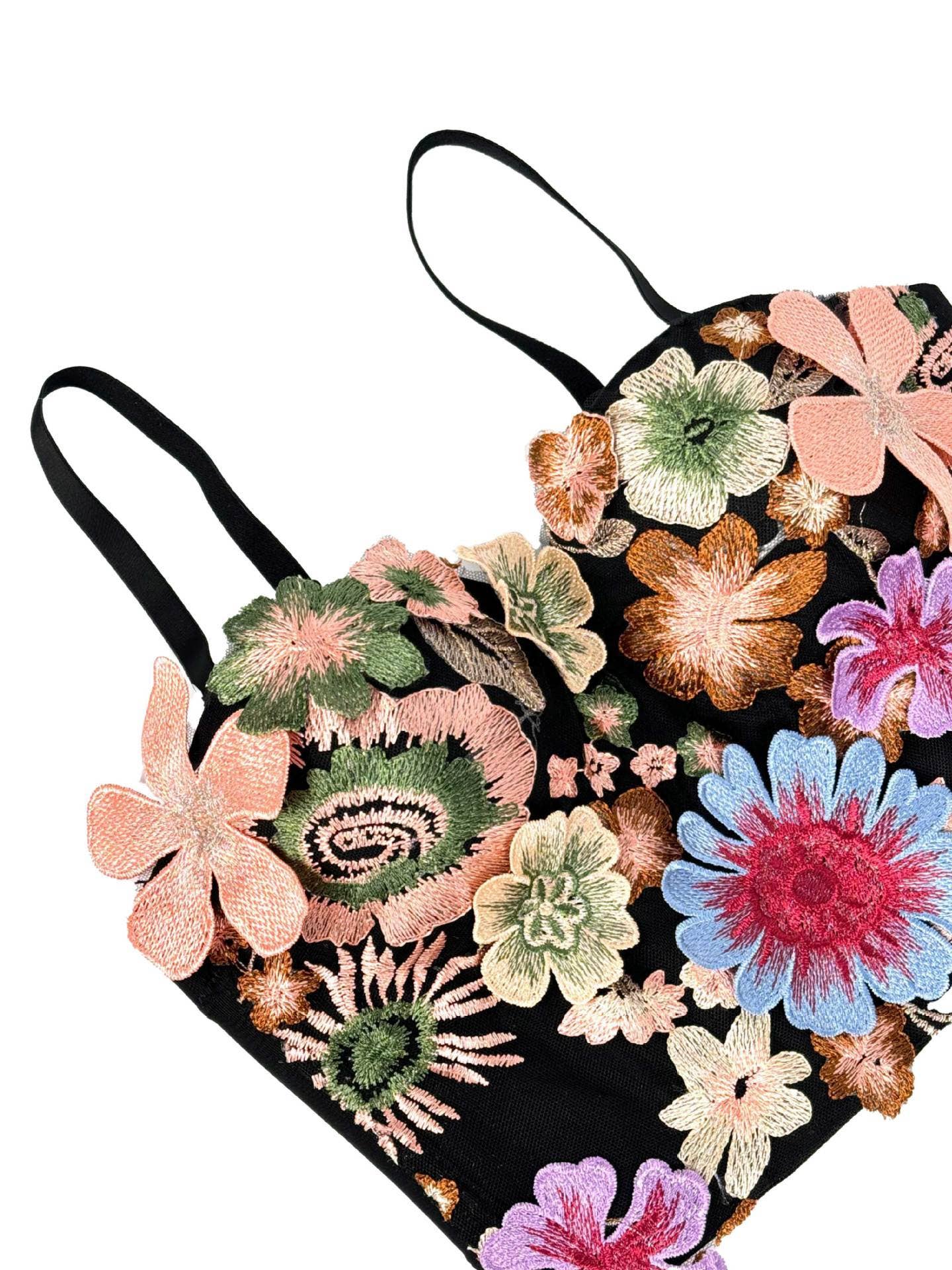 Colore come immagini VE006Y Top a fascia ricamato floreale retrò con reggiseno in vendita all'ingrosso su Faire3