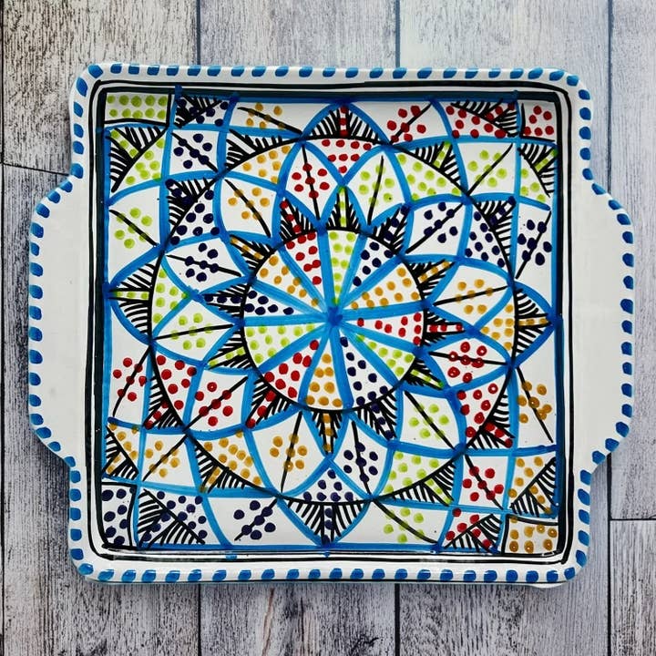 Vassoio In Ceramica Tunisina Dipinta A Mano Eleganza #2 per la vendita all'ingrosso da parte di Etnico del Mondo