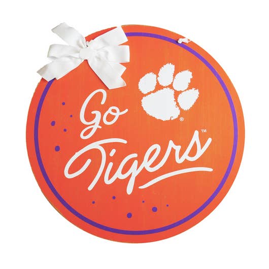 Clemson Spirit Wood Door Hanger for wholesale by Valiant Gifts Inc