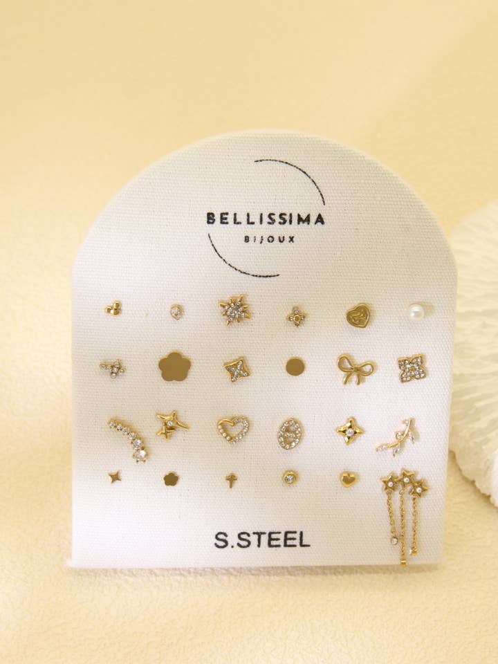 Lot de 24 Mono Boucles d’Oreilles Dorées en Acier Inoxydable pour la vente par BELLISSIMA BIJOUX