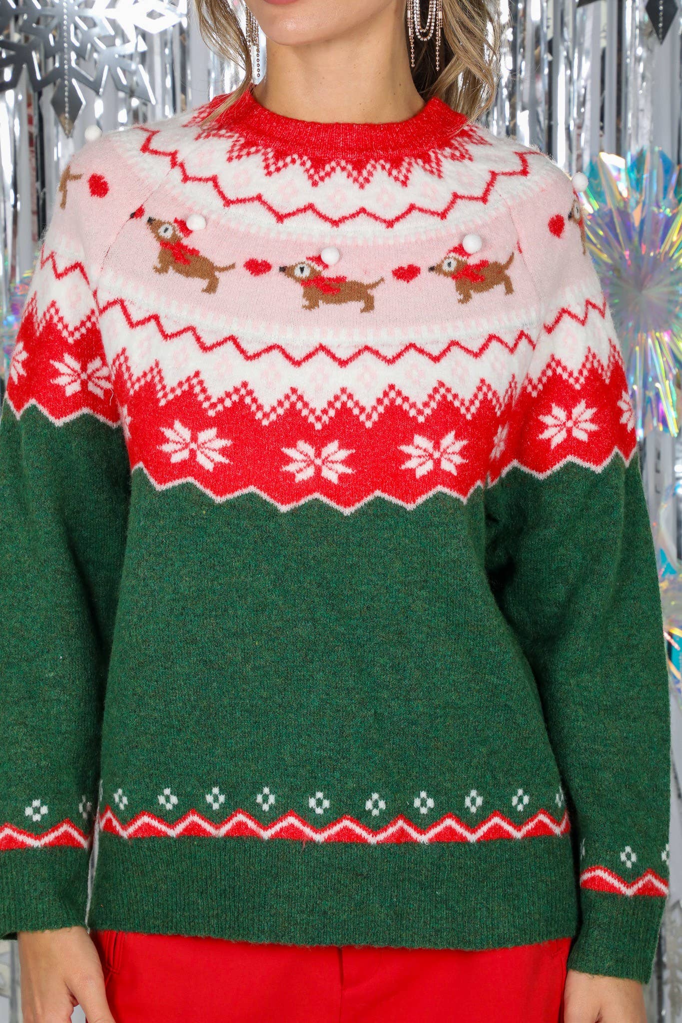 Vert Multi Pull de Noël festif en tricot Fair Isle VT82708 en vente sur Faire8