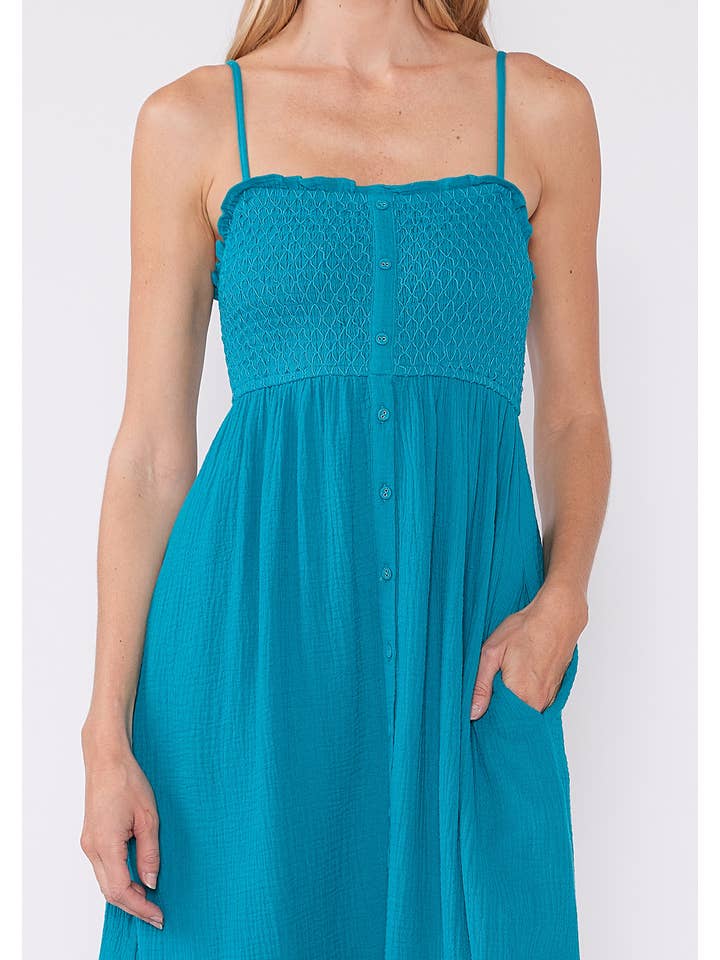 Lovestitch - Vente Robe – femme - Robe longue smockée sans manches en coton8