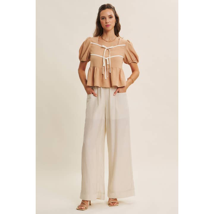 in february - Vente Chemisier – femme - BLOUSE BABYDOLL CHARMANTE AVEC NŒUDS CONTRASTÉS5