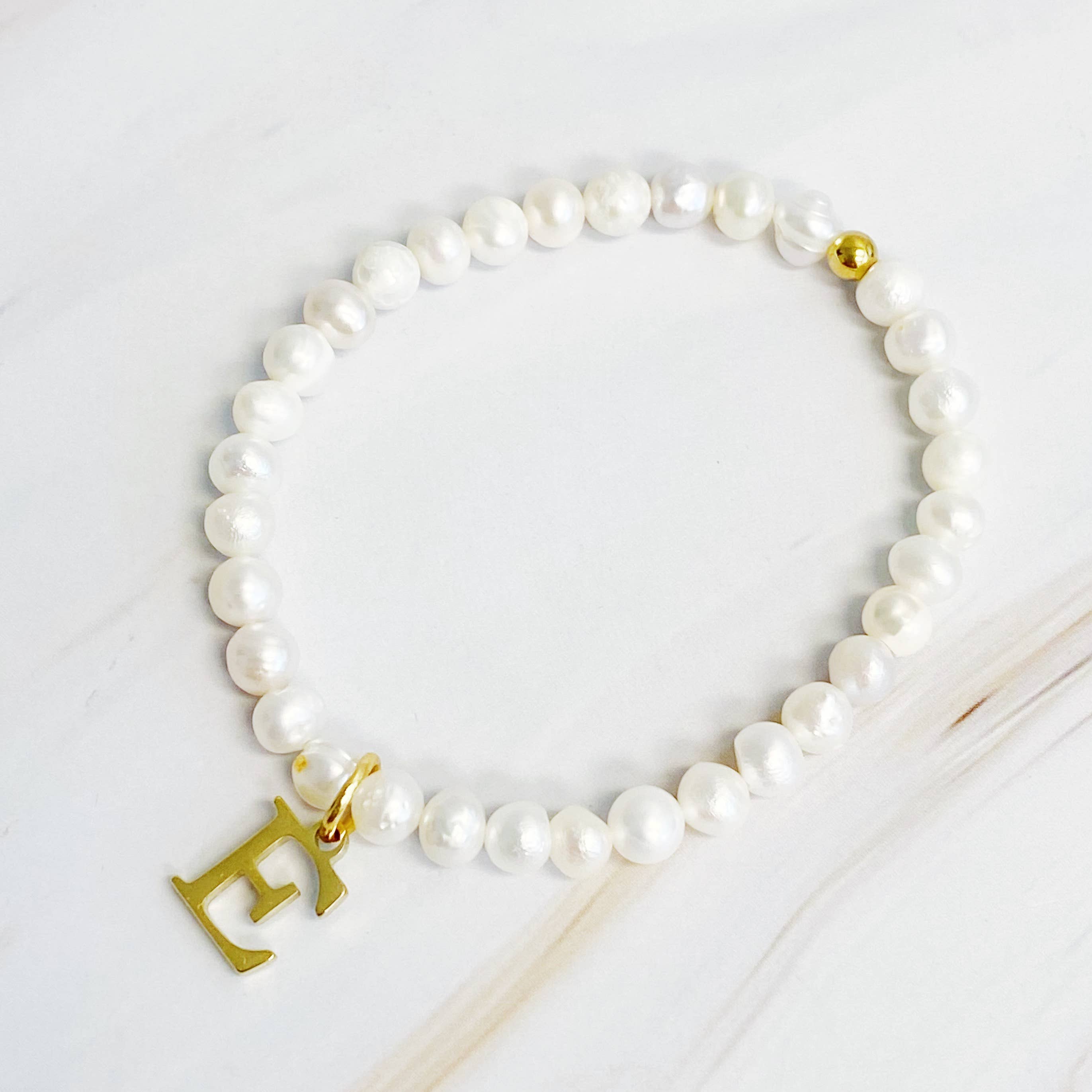 Ellison+Young - Wholesale Charm/Dangle Bracelet - Freshwater Pearl Initial Charm Bracelet1