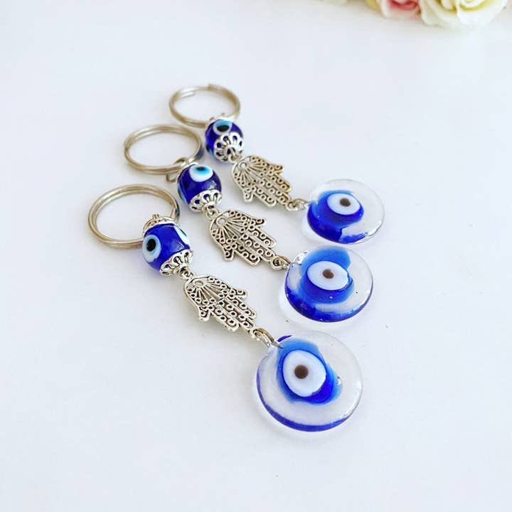 Evileyefavor - Wholesale Keychain – Women's - Silver Hamsa Evil Eye Keychain, Blue Glass Evil Eye Bead, Hamsa Hand Charm4