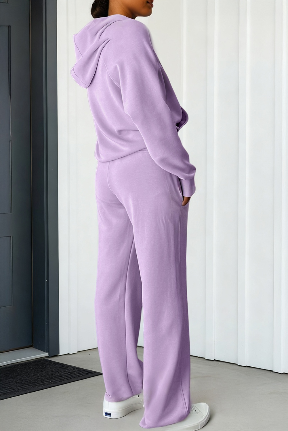 LA Society - Vente Ensemble de sport – femme - Ensemble 2 pièces : Sweat à capuche demi-zippé avec manches à passe-pouce et pantalon actif5