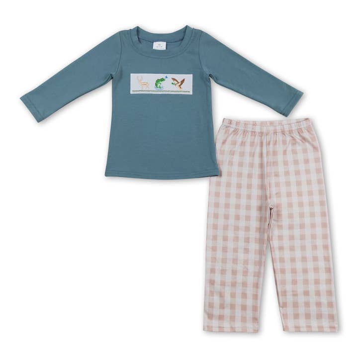 Yawoo Garments - Wholesale Top & Pant Set - Kids - Deer fish duck long sleeves top pants kids boy clothes