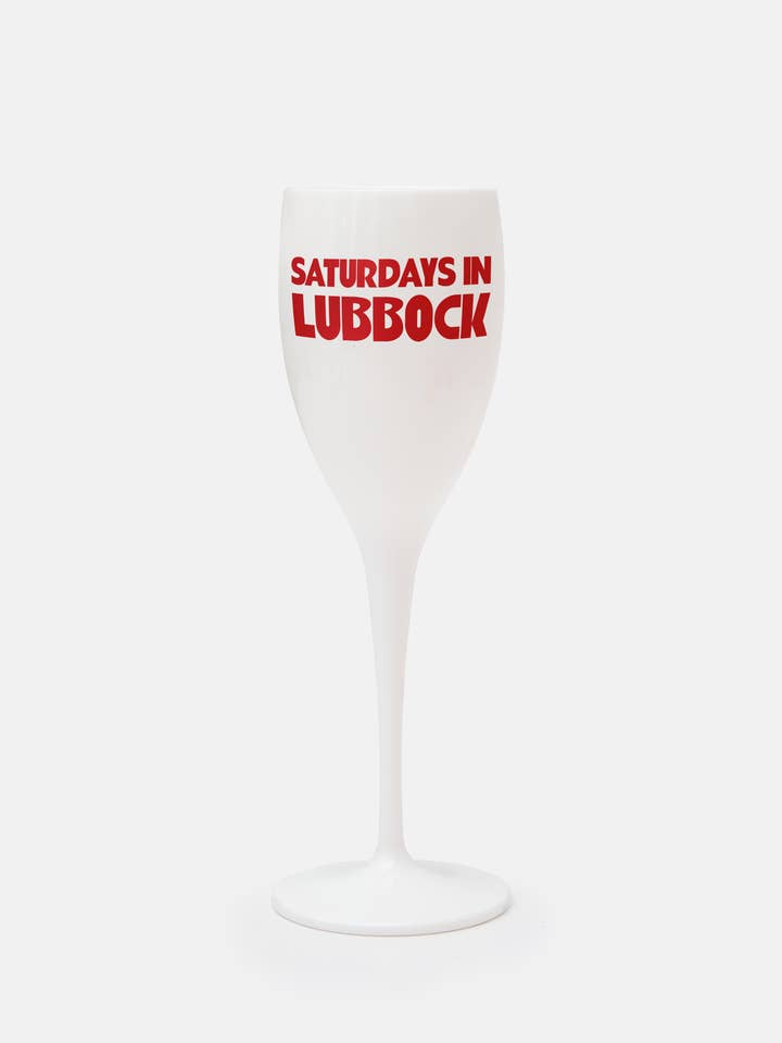 Saturdays In Lubbock Champagne Flute for wholesale by Tart By Taylor