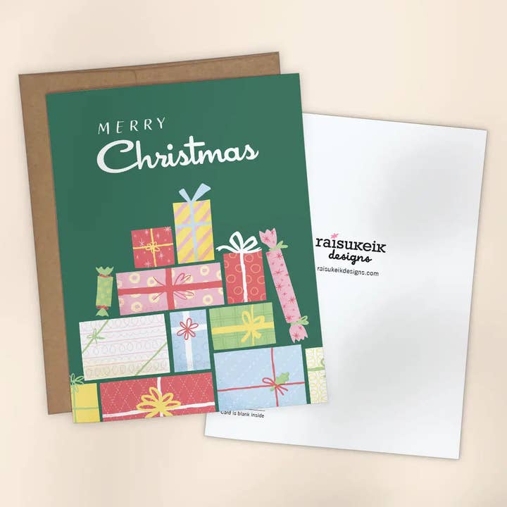 Carte de vœux Joyeux Noël, cadeaux rétro pour la vente par Oh So Nice Design Co.