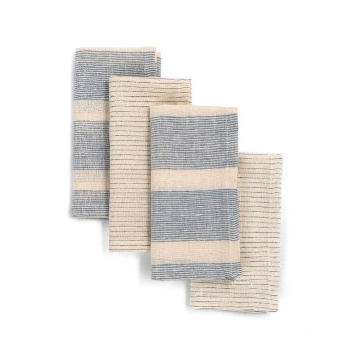 Sustainable Threads - Wholesale Dinner & Cloth Napkin - JOURNEY - BLUE Napkin (set of 4), Handwoven Organic Cotton