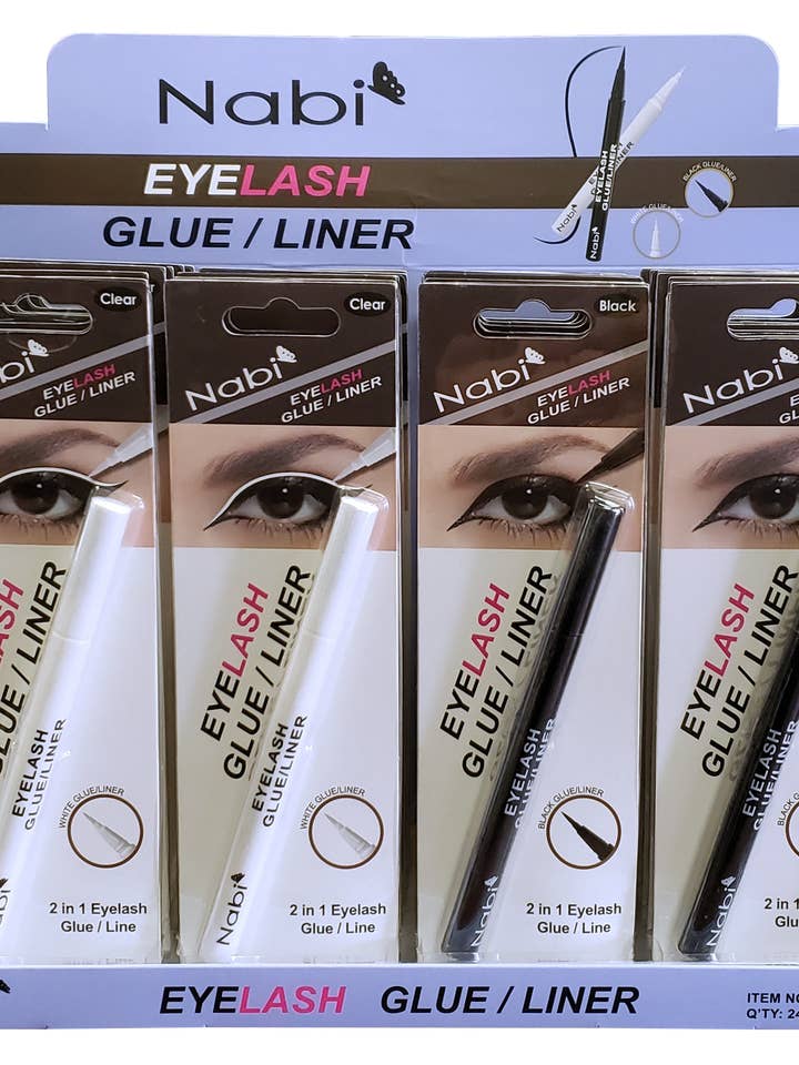 EGL-24 Pegamento para Pestañas / Delineador Set de Exhibición de 24 piezas Colores Surtidos para venta al por mayor de Nabi Cosmetic