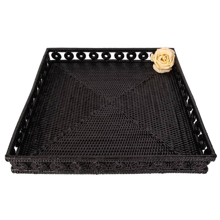 Bandeja Cuadrada de Ratán con Inserto de Vidrio – Vajilla Decorativa para venta al por mayor de Artifacts Trading Company