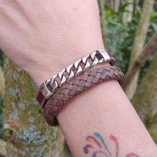 The Essence of Silver - Wholesale Link & Chain Bracelet - Men's Leather Bracelet, Women's Bracelet, Indus, Silver