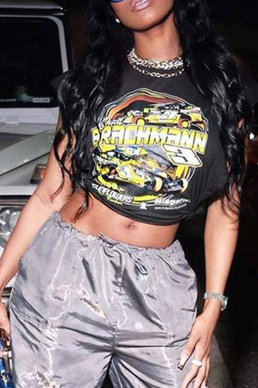 BLACK sleeveless graphic tee for wholesale on Faire4