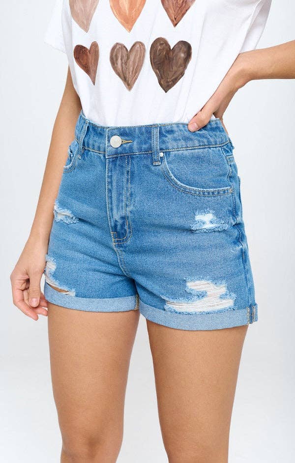 BLUE AGE - Wholesale Shorts - Women's - STRITCH HIGH RISE SOLID HEM DENIM SHORTS5