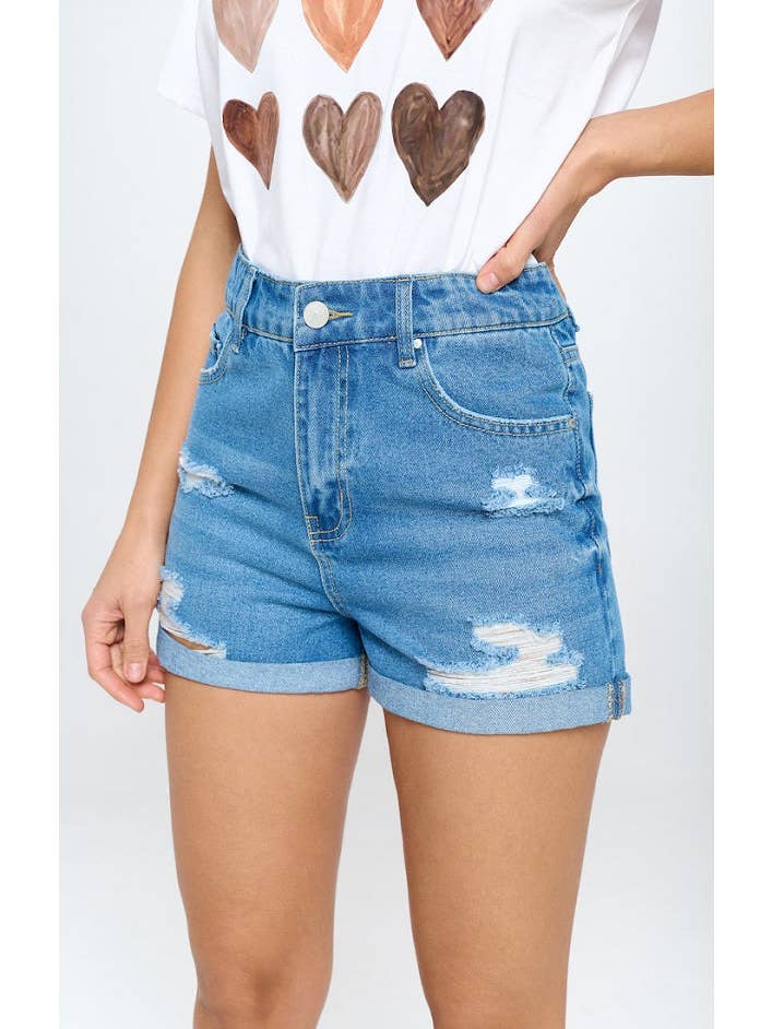 BLUE AGE - Wholesale Shorts - Women's - STRITCH HIGH RISE SOLID HEM DENIM SHORTS5