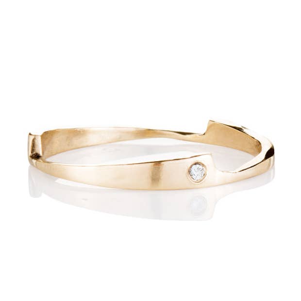 Gold razor stack ring with white diamonds for wholesale by TK jewelry