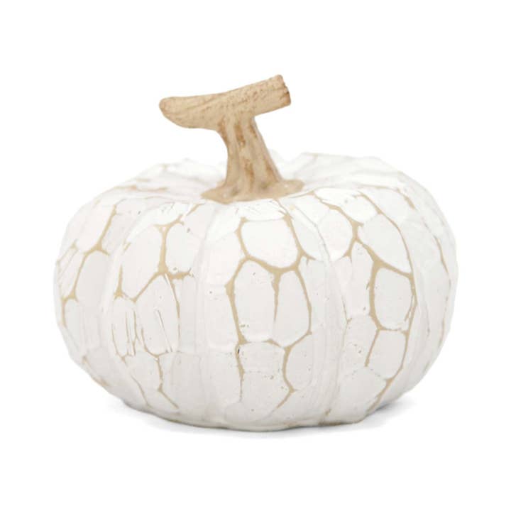 White Carved Small Resin Pumpkin for wholesale by WT Collection