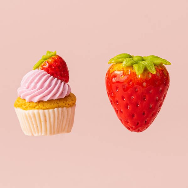 Cupcake and Strawberry Stud Earrings for wholesale by Lulou Bijoux