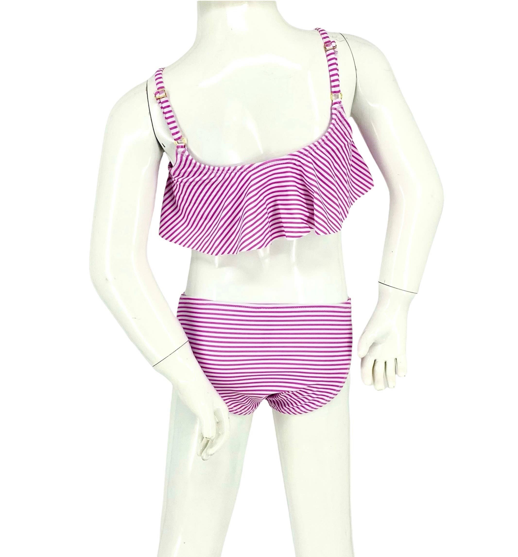 MARINA WEST SWIM – wholesale Two-piece swimsuit – Kids – Girls Flutter top moderate two piece bikini - Stripe Pink2