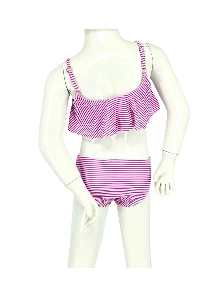 MARINA WEST SWIM - Vendita all'ingrosso Costume da bagno a due pezzi - Bambini - Bikini da ragazza Flutter top moderato a due pezzi - Stripe Pink2