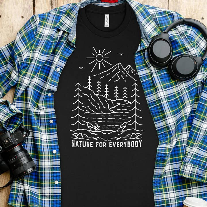 Nature for Everybody T-Shirt, Mountain and Trees Graphic Tee, Outdoor Adventure Camping Shirt, Unisex Nature Lover Gift, Hiking Tee for wholesale by Howlydog Studios